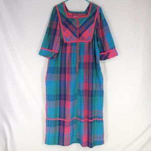 vtg SAYBURY Rainbow Seersucker Dress Patio House L
